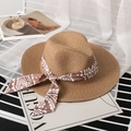 Cappello di paglia vintage con nastro paisley marrone e tesa larga per protezione solare - M (56-58cm) / Cachi