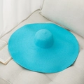 Chic bright blue wide brim straw hat for women, foldable sun protection beach accessory - M (56-58cm) / Sky Blue