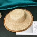 Flat top straw hat for women with elegant fringe brim for summer beach vacation wear - M (56-58cm) / Khaki Frayed Edge