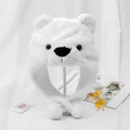 Cute white plush polar bear hat with earflaps and pom-poms for kids and adults - One Size / Little White Bear