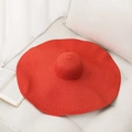 Summer foldable red wide-brim straw beach hat for sun protection on vacation - M (56-58cm) / Red