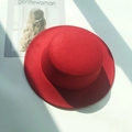 Classic red wool felt boater hat for women with flat top and minimalist British retro style - M (56-58cm) / Red