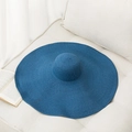 Navy blue wide brim straw sun hat with wavy edges for summer beach vacations - M (56-58cm) / Denim Blue
