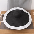 French style large brim straw hat in black and white color block design for beach vacation - M (56-58cm) / Black and White
