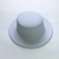 Flat top wool felt boater hat in minimalist light grey with structured stitching - M (56-58cm) / White