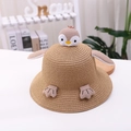 Mignon chapeau de paille pour enfants en brun clair avec motif pingouin et ailes en 3D - Chapeau Café