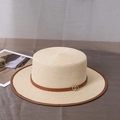 Détails du chapeau canotier en paille avec bande en cuir marron et boucle dorée - M (56-58cm) / Poche zippée