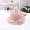 Chapeau de soleil en paille rose pour enfants avec ailes de pingouin en 3D - Chapeau Rose
