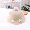 Cute beige straw hat for kids featuring a 3D penguin character with a crown decoration - Beige Hat
