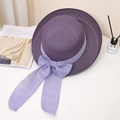 Elegant purple woven straw sun hat with large decorative bow for summer beach vacation - M (56-58cm) / Purple