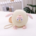 Cute beige woven penguin crossbody bag for kids with pink penguin 3D cartoon features - Off-white Bag