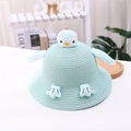 Cute mint green penguin straw sun hat for children with 3D cartoon plush details - Blue Hat