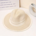Cappello fedora in paglia intrecciata beige a tesa larga con nastro per protezione solare estiva - M (56-58cm) / Bianco Sporco