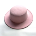 Elegant light pink wool felt boater hat with a flat crown and decorative edge stitching - Pink