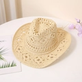 Cappello da sole in paglia intrecciata stile cowboy per vacanze estive al mare - M (56-58cm) / Beige