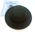 French vintage flat top wool felt boater hat in dark green with stylish stitched brim - Army Green