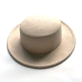 Flat top wool boater hat in cream beige color with a minimalist wide brim design - Beige