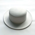 Classic white wool felt boater hat with wide flat brim and minimalist french retro style - White