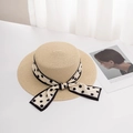 Sombrero de paja beige con lazo de lunares para protección solar de verano minimalista - M / Beige