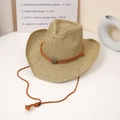 Handgefertigter Western-Strohhut mit orangefarbener Kordel und verstellbarem Kinnriemen - M (56-58cm) / Rollkante