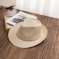 Detaillierte Nahaufnahme der feinen Flechtstruktur des natürlichen Strohhuts für Herren - M (56-58cm) / Beige