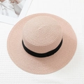 Eleganter blassrosa Strohhut mit schwarzem Band, Sommer-Strandmode für Damen - M (56-58cm) / Rosa Kreissägehut