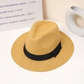 Klassischer Strohhut für Damen und Herren mit schwarzem Band und breiter Sonnenschutzkrempe - M (56-58cm) / Khaki