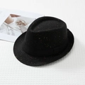 Classic men's black speckled felt fedora hat with decorative band for winter fashion - L (58-60cm) / Black