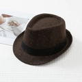 Detail of dark brown wool fedora with multicolored flecks and black ribbon band - L (58-60cm) / Coffee