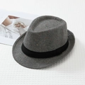 Classic British style grey tweed jazz hat with multi-color speckles and black ribbed band - L (58-60cm) / Gray