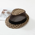 Dettaglio cappello trilby a scacchi in mesh con trama marrone e decoro nastro nero - L (58-60cm) / caffè