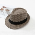 Détail d'un chapeau Fedora classique en pied-de-poule marron avec ruban en gros-grain noir - L (58-60cm) / Kaki (Brun Noir Pied-de-Poule)