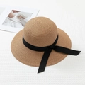 Chapeau de paille à large bord avec ruban noir pour les voyages d'été - M / Khaki