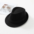 Close-up of black felt fedora hat with ribbed decorative band and textured felt finish - M / Black