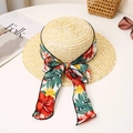 Sombrero de paja para mujer con lazo floral y ala ancha para vacaciones de verano - M / Wide Brim