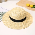 Minimalist straw sun hat with black ribbon, perfect for summer beach and vacation wear - M (56-58cm) / Wide Brim (Approx. 8cm)