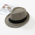 Detailaufnahme der Wolltextur eines anthrazitfarbenen Herrenhutes mit Zierband - M (56-58cm) / Beige