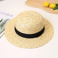 Detailed texture of straw beach hat with black ribbon on a minimalist background - M (56-58cm) / Short Brim (Approx. 5cm)