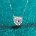 Sparkling S925 sterling silver heart moissanite necklace with double halo diamond setting - 925 Silver / 1 Carat Moissanite