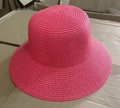 Bright pink woven straw beach hat with a wide flat brim and spiral texture - M (56-58cm) / Bucket Hat - Watermelon Red