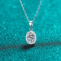 Oval halo moissanite necklace in S925 sterling silver with a delicate silver chain - 1 Carat Moissanite / 925 Silver