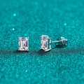 Elegant S925 sterling silver stud earrings with emerald cut moissanite in four-prong setting - Emerald Cut Moissanite
