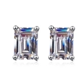 Elegant S925 sterling silver emerald-cut moissanite stud earrings in four-prong setting - Emerald Cut Rhinestone