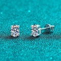 Pendientes de plata S925 con moissanita de corte ovalado y clásico engaste de cuatro garras - Par de 1 Quilate (0,5 ct cada uno) / Plata 925