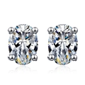 Pendientes de plata de ley S925 con moissanita de corte ovalado y engaste de cuatro garras - Circonita Ovalada de 4x6mm / Plata 925