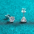 Classic S925 sterling silver six-prong moissanite stud earrings with secure screw-back design - 925 Silver / 0.6 Carat Pair (0.3 Carat Each) (Moissanite)