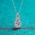 Elegante collana zucca in argento sterling S925 con ciondolo moissanite su blu - Argento 925 / 1 Carato di Moissanite