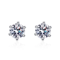 Classic 925 sterling silver six-prong moissanite stud earrings with round cut stones - 925 Silver / 4mm Zirconia