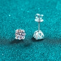 Exquisite S925 sterling silver moissanite screw-back earrings with 6-prong heart setting - 925 Silver / 4 Carat Pair (2 Carat Each) Screw Back