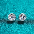 Elegantes pendientes de plata de ley 925 con moissanita y engaste de cuatro garras - Plata 925 / Par de 1 Quilate (0,5 ct cada uno)